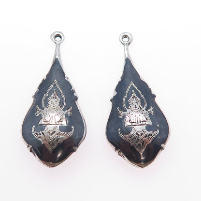 925 Sterling Silver Antique Siam Niello Hindu Goddess Jacket Earrings