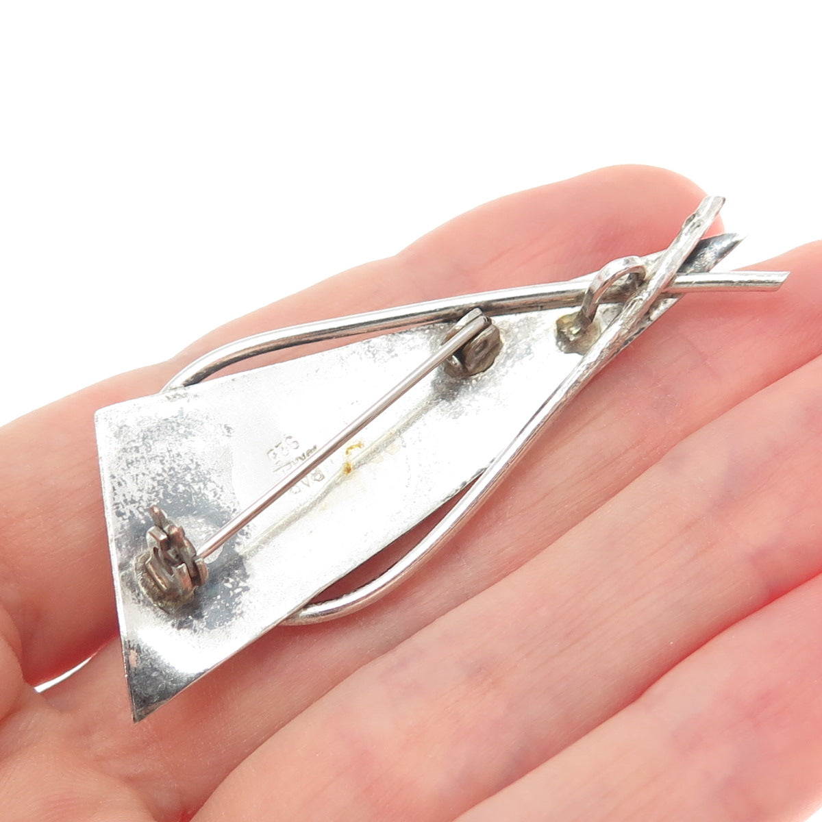 925 Sterling Silver Vintage BAR Israel Real Eilat Modernist Pin Brooch / Pendant