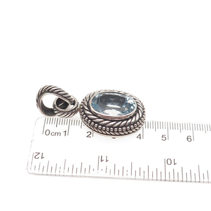 925 Sterling Silver Vintage Real Blue Topaz Modernist Oxidized Charm Pendant
