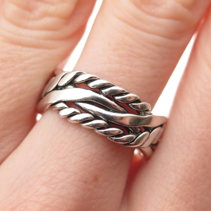 925 Sterling Silver Vintage Woven Oxidized Ring Size 8.25