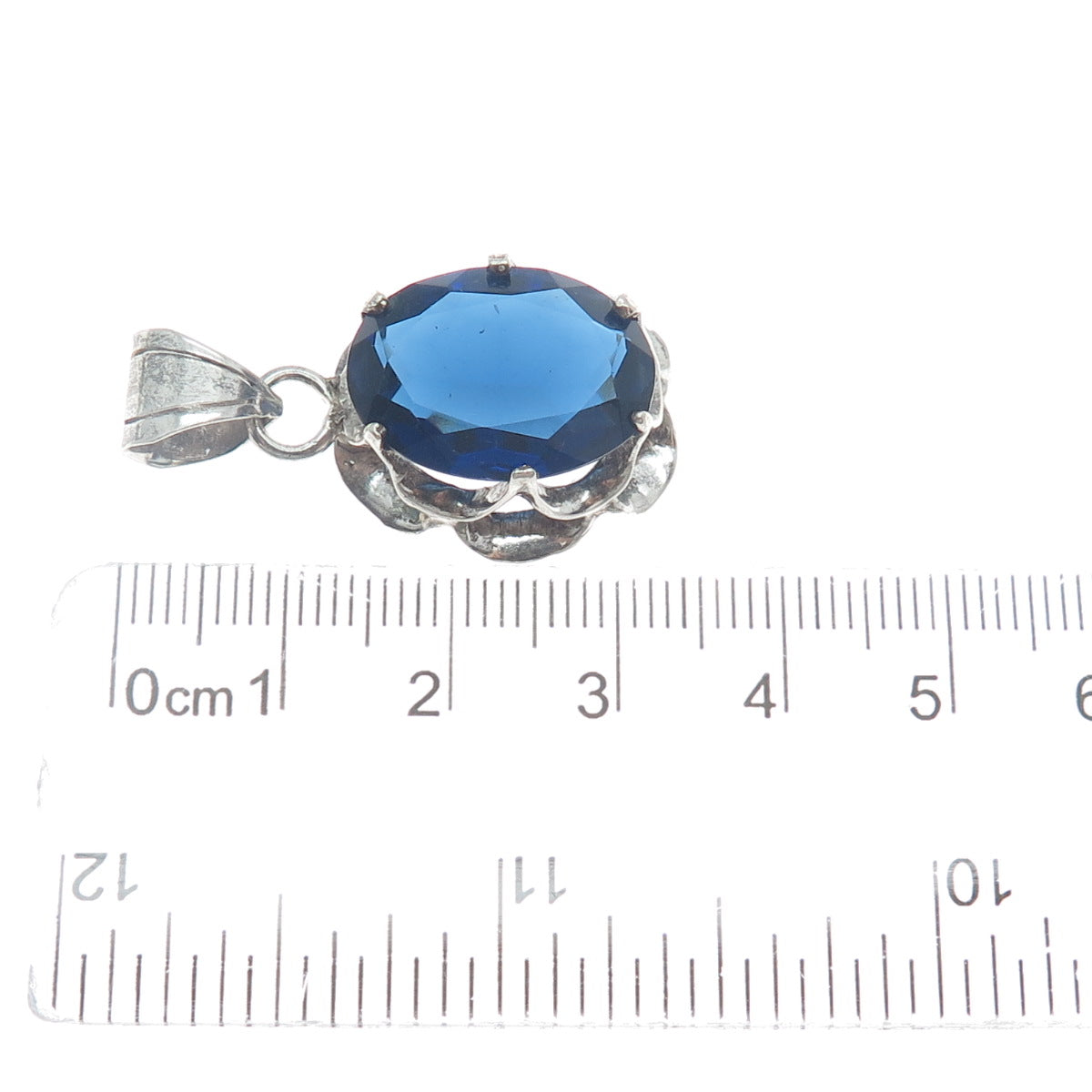 925 Sterling Silver Vintage Dark Blue C Z Oxidized Pendant