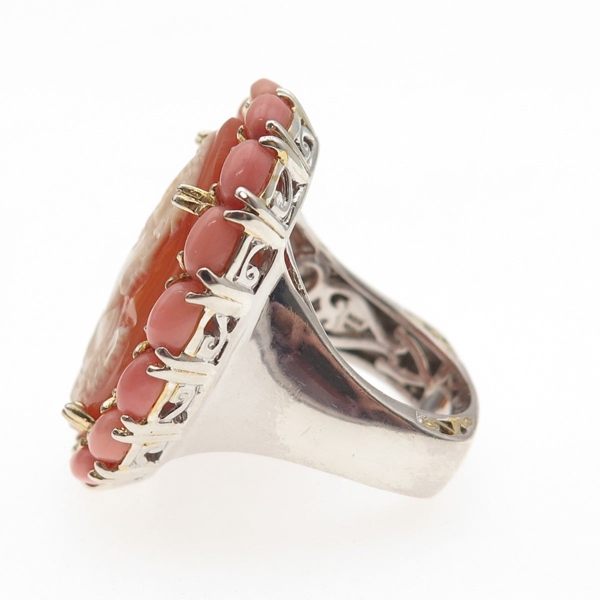 MICHAEL VALITUTTI Gems En Vogue 925 Sterling MOP Coral Lady Cameo Ring Size 8.25