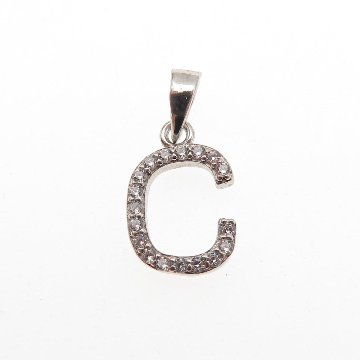 925 Sterling Silver Round-Cut C Z Letter C Initial Mini Charm Pendant