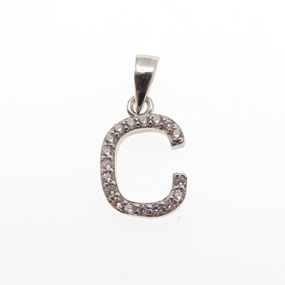 925 Sterling Silver Round-Cut C Z Letter C Initial Mini Charm Pendant
