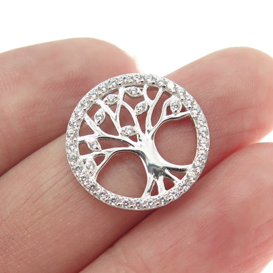 HAN 925 Sterling Silver Pave C Z Tree of Life Slide Pendant