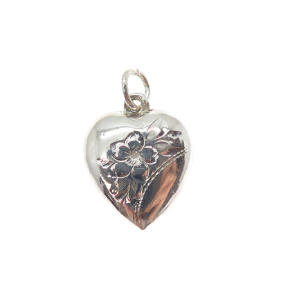 925 Sterling Silver Antique Engraved Flower Heart Chatelaine Mini Charm Pendant