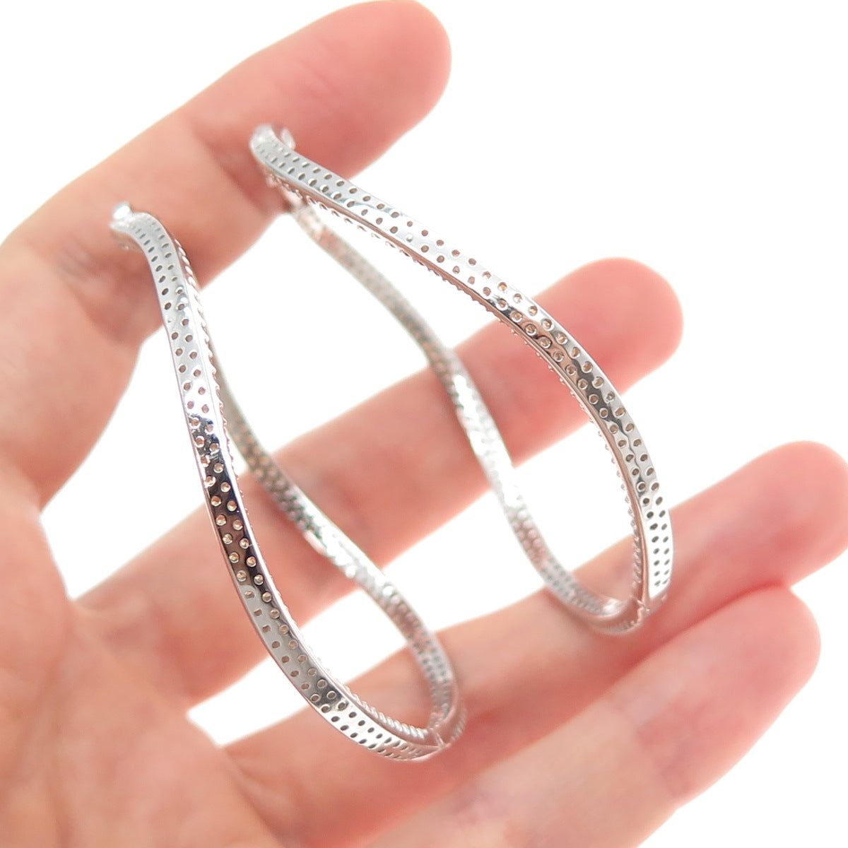 KLEO 925 Sterling Silver Round-Cut Cognac C Z In & Out Wavy Large Hoop Earrings