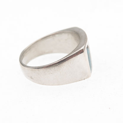 Old Pawn 925 Sterling Silver Vintage Southwestern Turquoise Inlay Ring Size 7
