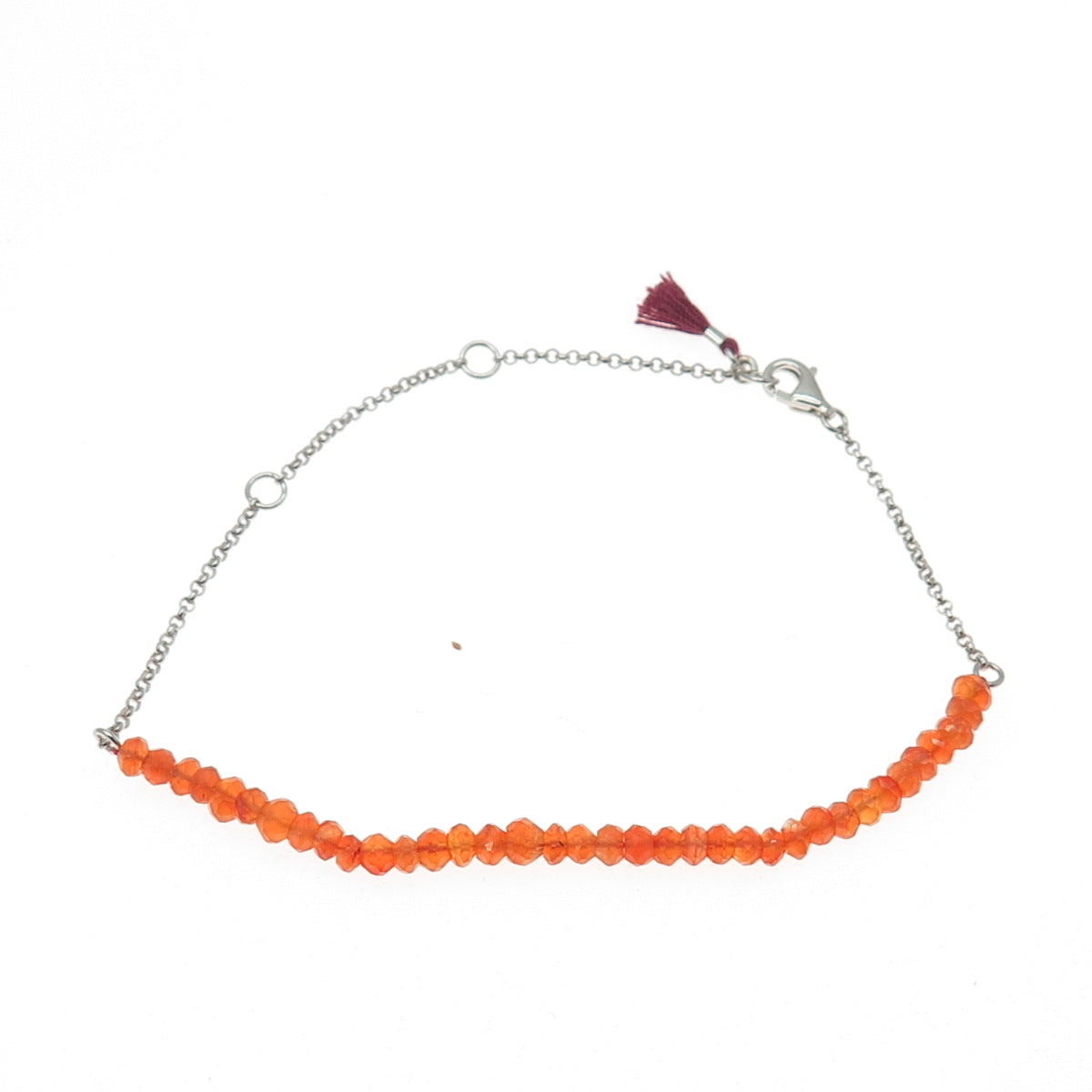 925 Sterling Silver Real Carnelian Beads Adjustable Bracelet 6-8"