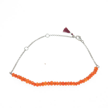 925 Sterling Silver Real Carnelian Beads Adjustable Bracelet 6-8"