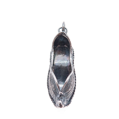 925 Sterling Silver Vintage Dutch Clogs Oxidized 3D Charm Pendant