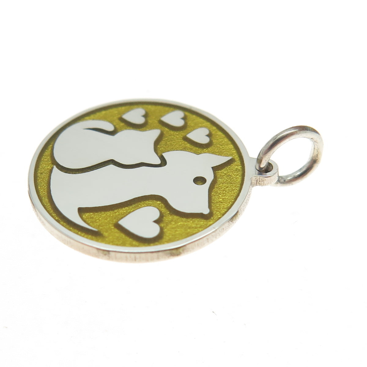 925 Sterling Silver Yellow Enamel Dog & Cat Friendship Minimalist Charm Pendant