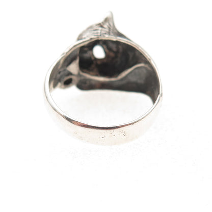 925 Sterling Silver Vintage Real Lapis Cat Oxidized Ring Size 7