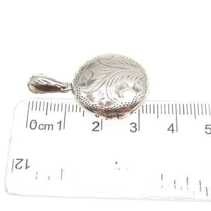 925 Sterling Silver Vintage Engraved Floral Round Locket Charm Pendant