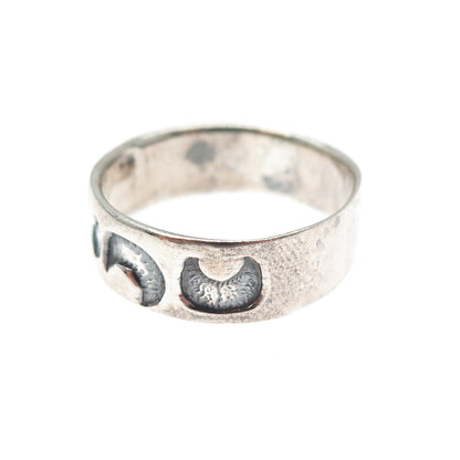 925 Sterling Silver Vintage Crescent Moon Band Ring Size 9.25