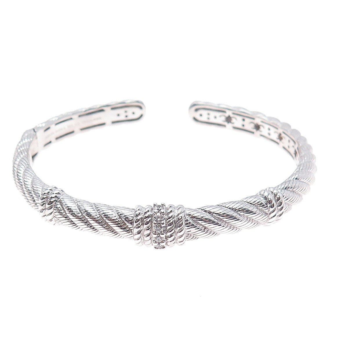 JUDITH RIPKA 925 Sterling Silver Round-Cut C Z Adjustable Cuff Bracelet 7"