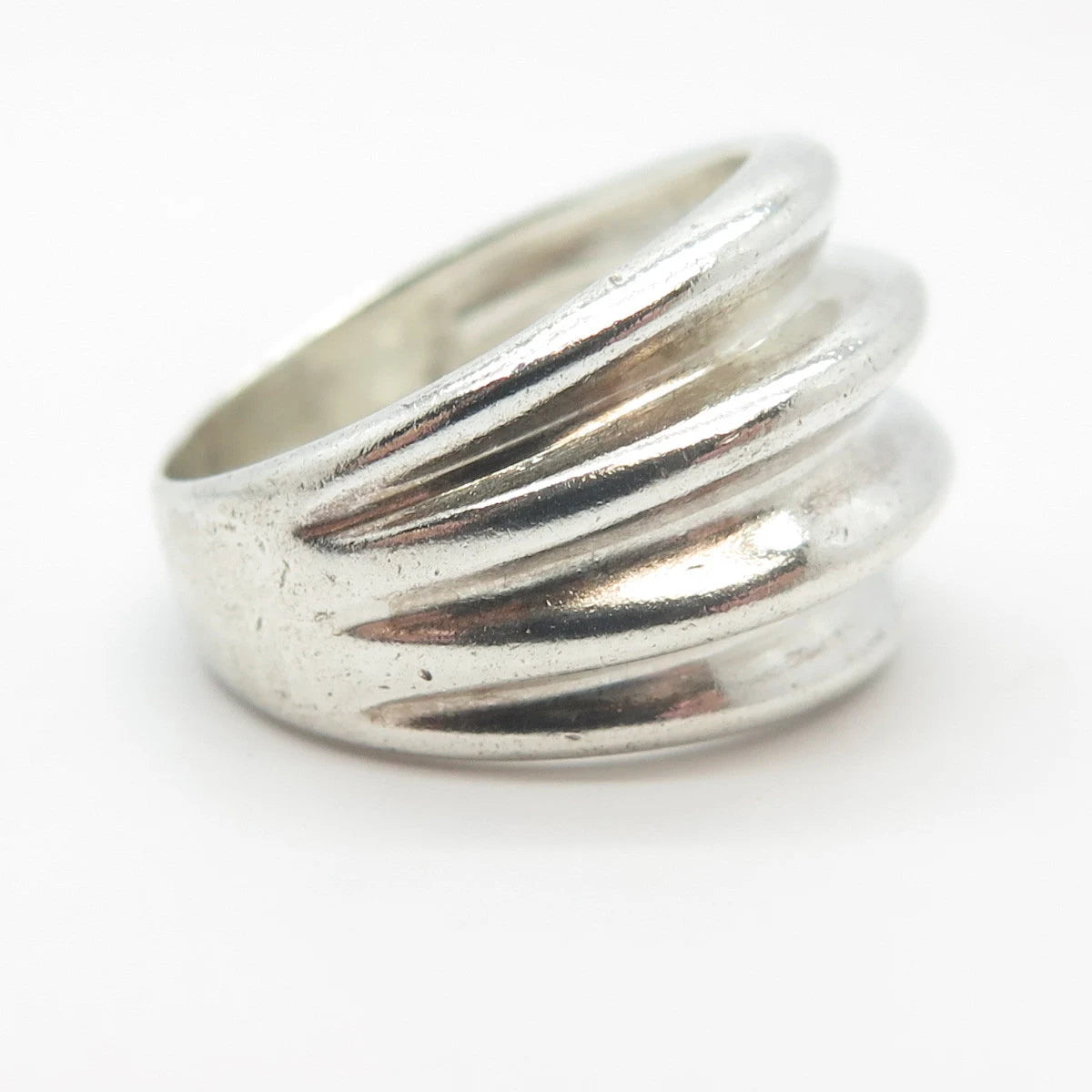 925 Sterling Silver Vintage Ribbed Wide Ring Size 6.5