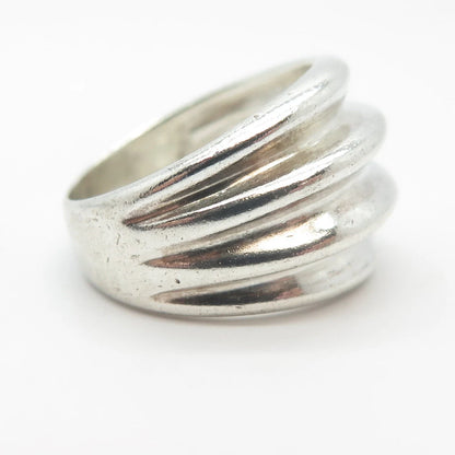 925 Sterling Silver Vintage Ribbed Wide Ring Size 6.5