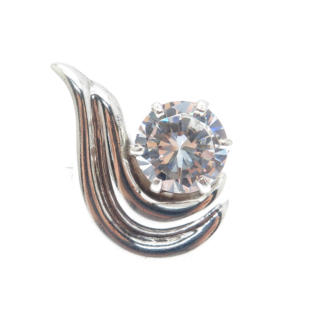 925 Sterling Silver Vintage Round-Cut C Z Modernist Ring Size 6.75
