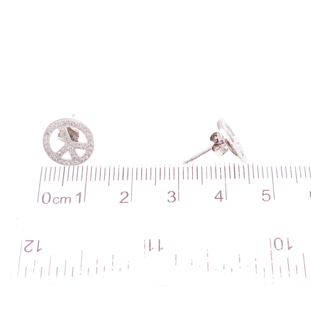 925 Sterling Silver Round-Cut C Z Peace Symbol Stud Earrings