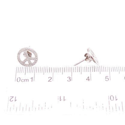 925 Sterling Silver Round-Cut C Z Peace Symbol Stud Earrings
