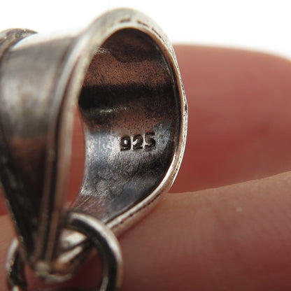 925 Sterling Silver Vintage Real Oval-Cut Smoky Quartz Oxidized Pendant