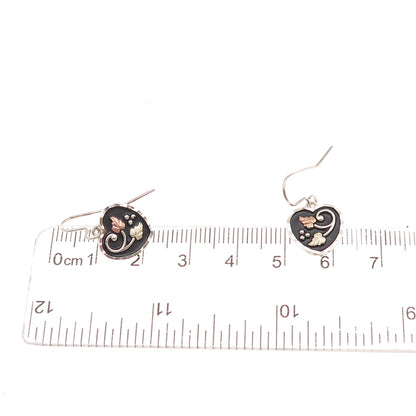 Coleman Co. 925 Sterling Silver 12K Gold Vintage Floral Heart Dangle Earrings
