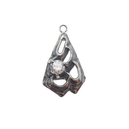 925 Sterling Silver Vintage Round-Cut C Z Modernist Oxidized Charm Pendant