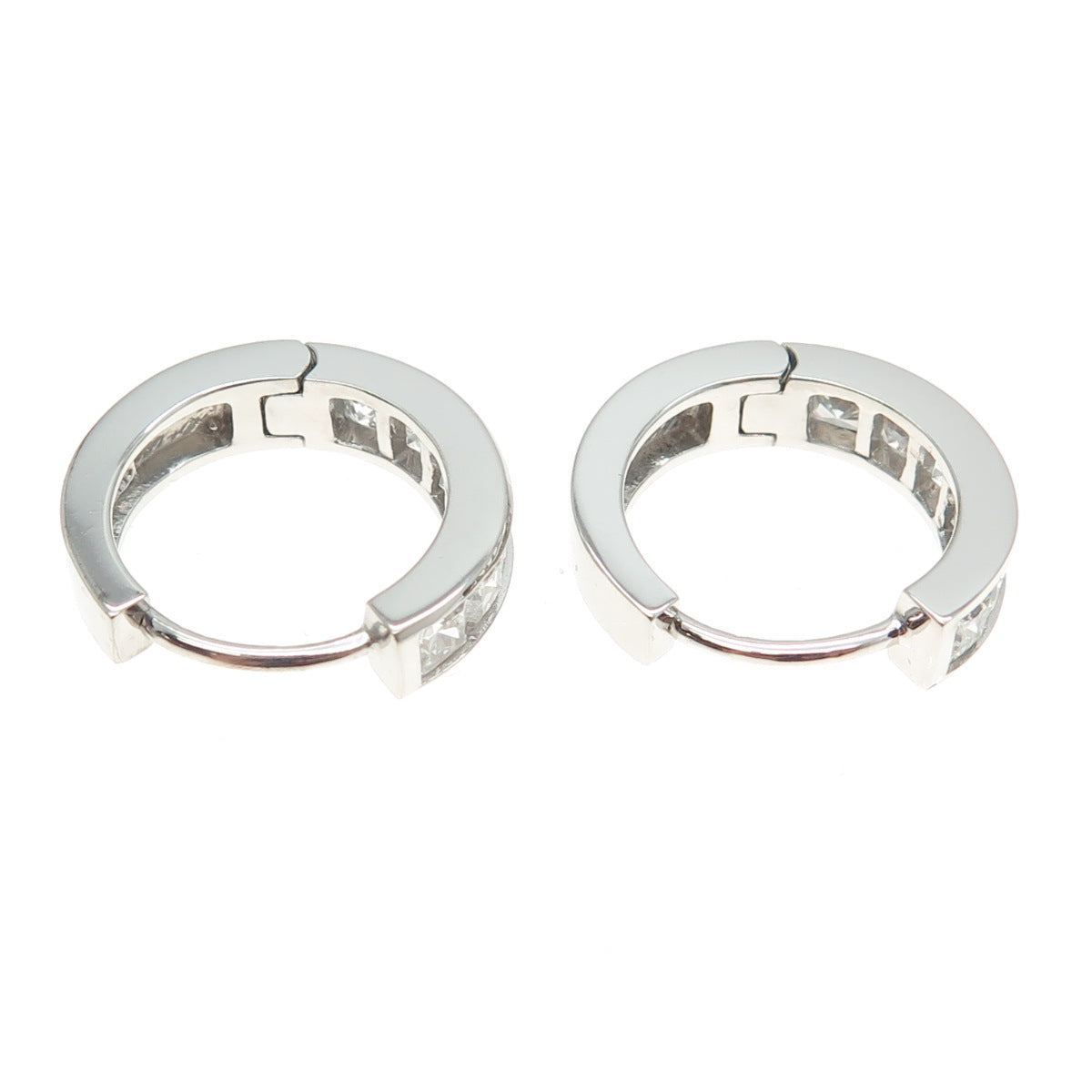 925 Sterling Silver Princess-Cut C Z Hoop Earrings