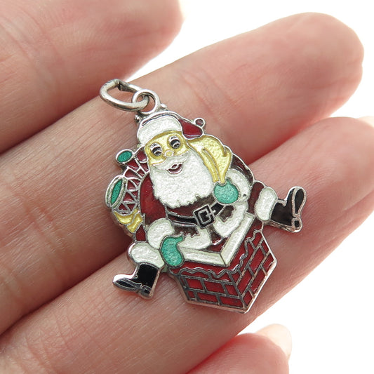 925 Sterling Silver Antique Colorful Enamel Santa Claus Christmas Pendant