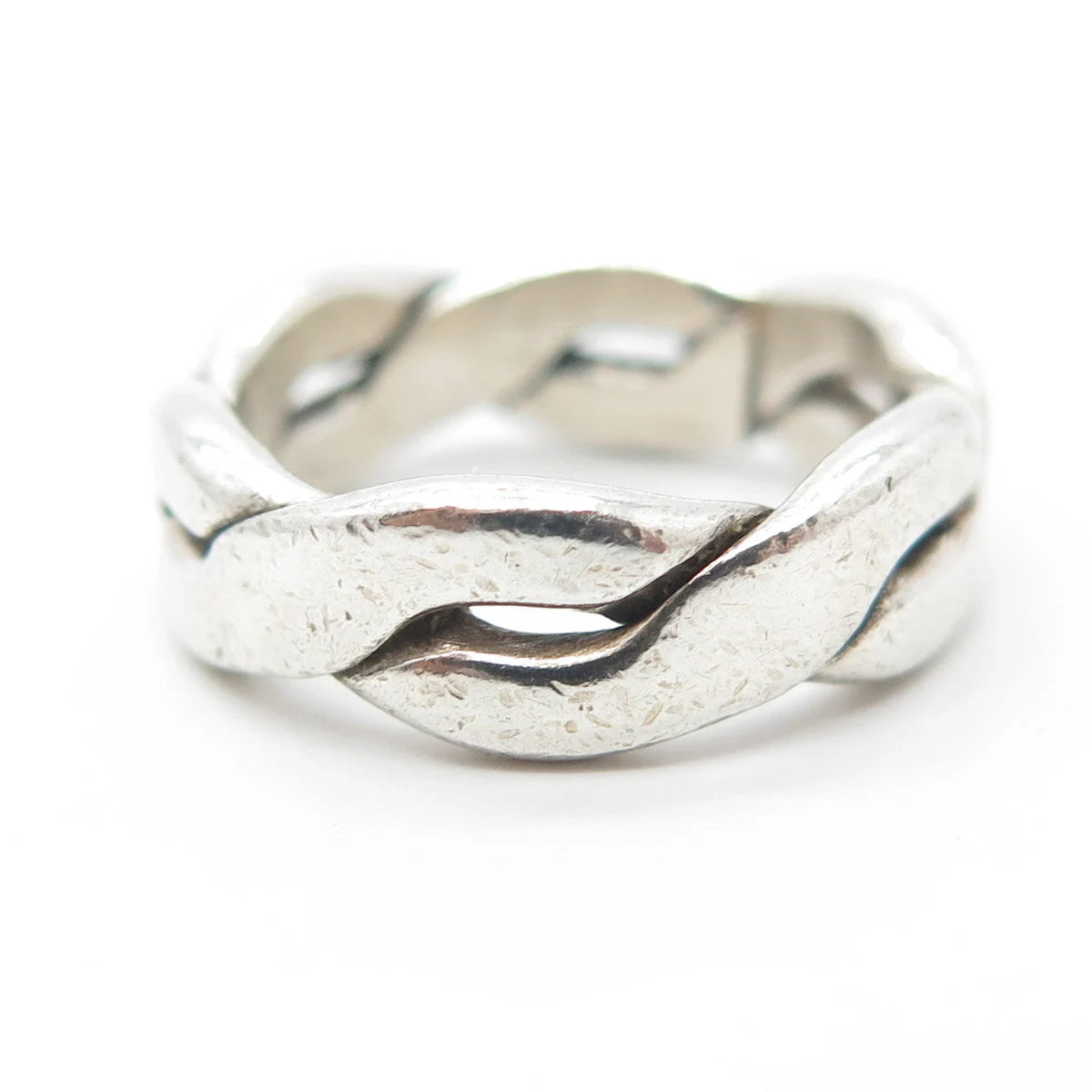 925 Sterling Silver Vintage Mexico Woven Band Ring Size 7.25