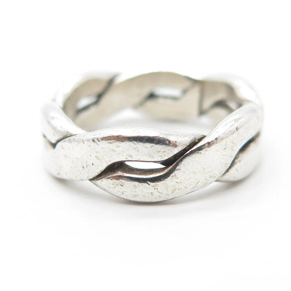925 Sterling Silver Vintage Mexico Woven Band Ring Size 7.25