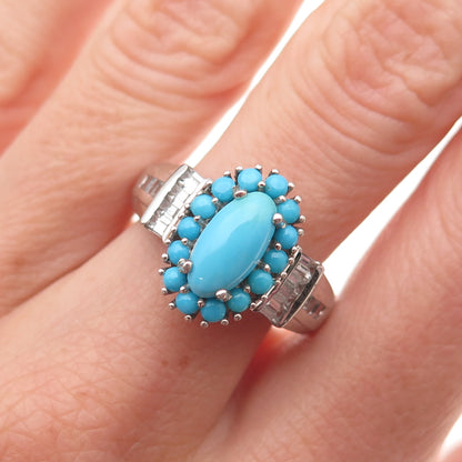 Chuck Clemency 925 Sterling Silver Real Turquoise & White Topaz Ring Size 8