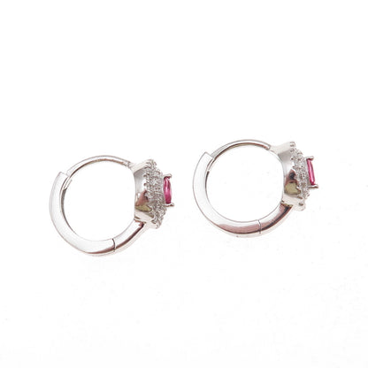 925 Sterling Silver Pink & White C Z Hoop Earrings