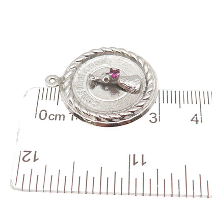 925 Sterling Silver Vintage Pink Rhinestone Confirmation Charm Pendant