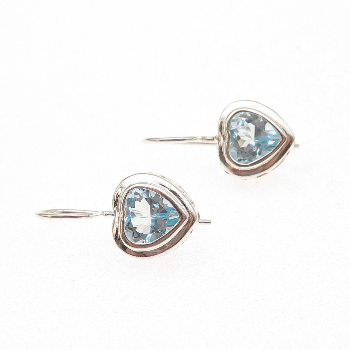 925 Sterling Silver Vintage Real Blue Topaz Heart Earrings