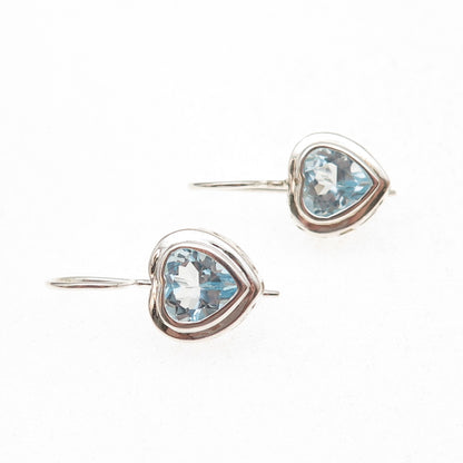 925 Sterling Silver Vintage Real Blue Topaz Heart Earrings