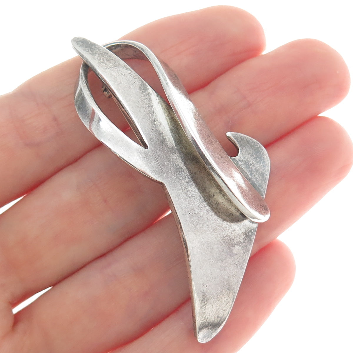 925 Sterling Silver Vintage Mexico Modernist Oxidized Pin Brooch