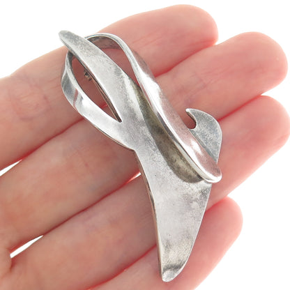 925 Sterling Silver Vintage Mexico Modernist Oxidized Pin Brooch