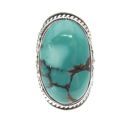 925 Sterling Silver Vintage Real Kingman Turquoise Oxidized Ring Size 6.5