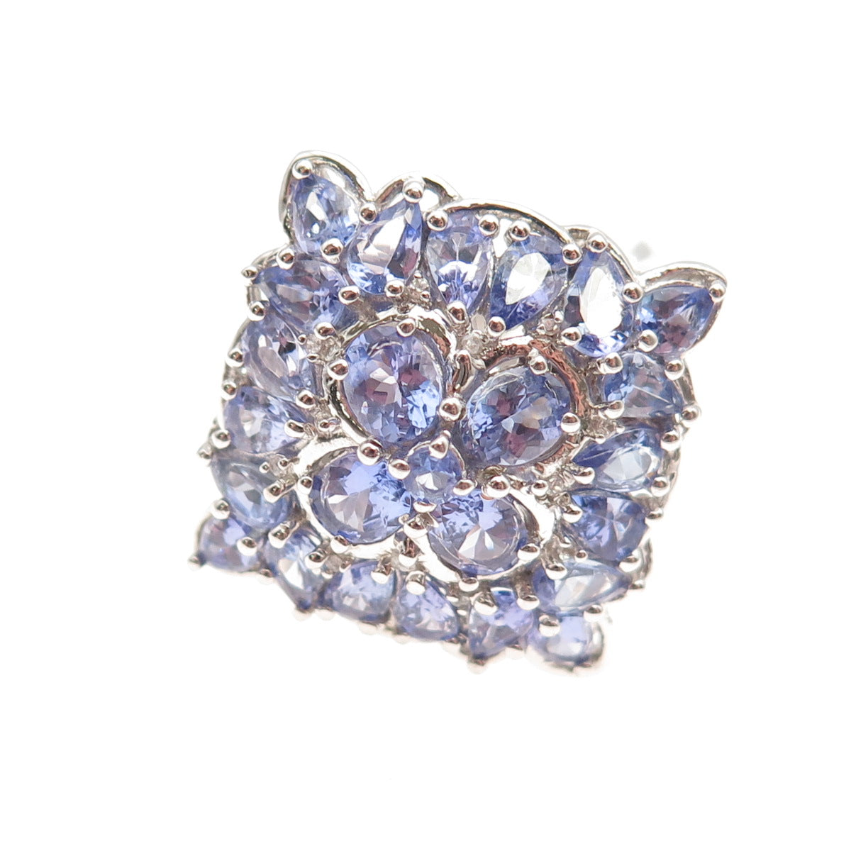 Chuck Clemency 925 Sterling Silver Real Tanzanite & White Topaz Ring Size 8.25