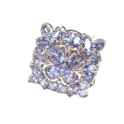 Chuck Clemency 925 Sterling Silver Real Tanzanite & White Topaz Ring Size 8.25