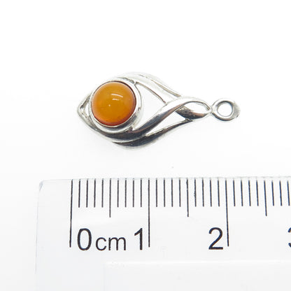 925 Sterling Silver Vintage Real Amber Infinity Knot Minimalist Pendant