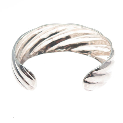 EURS 925 Sterling Silver Vintage Wavy Adjustable Cuff Bracelet 6.25"