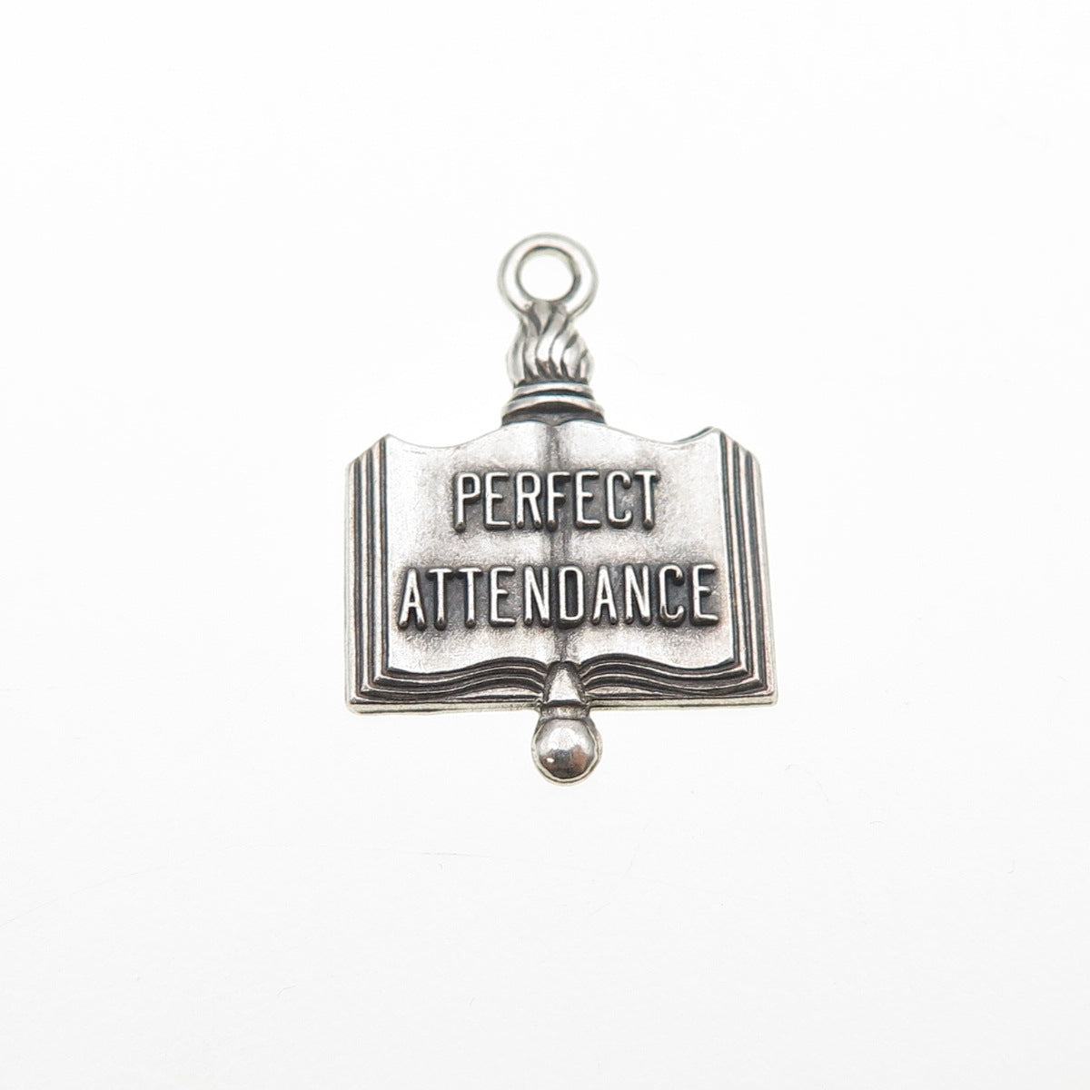 925 Sterling Silver Vintage Perfect Attendance Oxidized Mini Charm Pendant