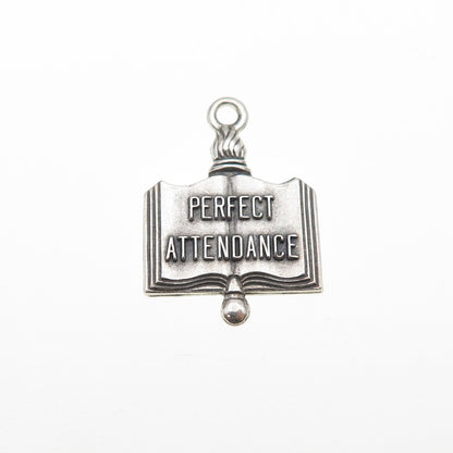 925 Sterling Silver Vintage Perfect Attendance Oxidized Mini Charm Pendant
