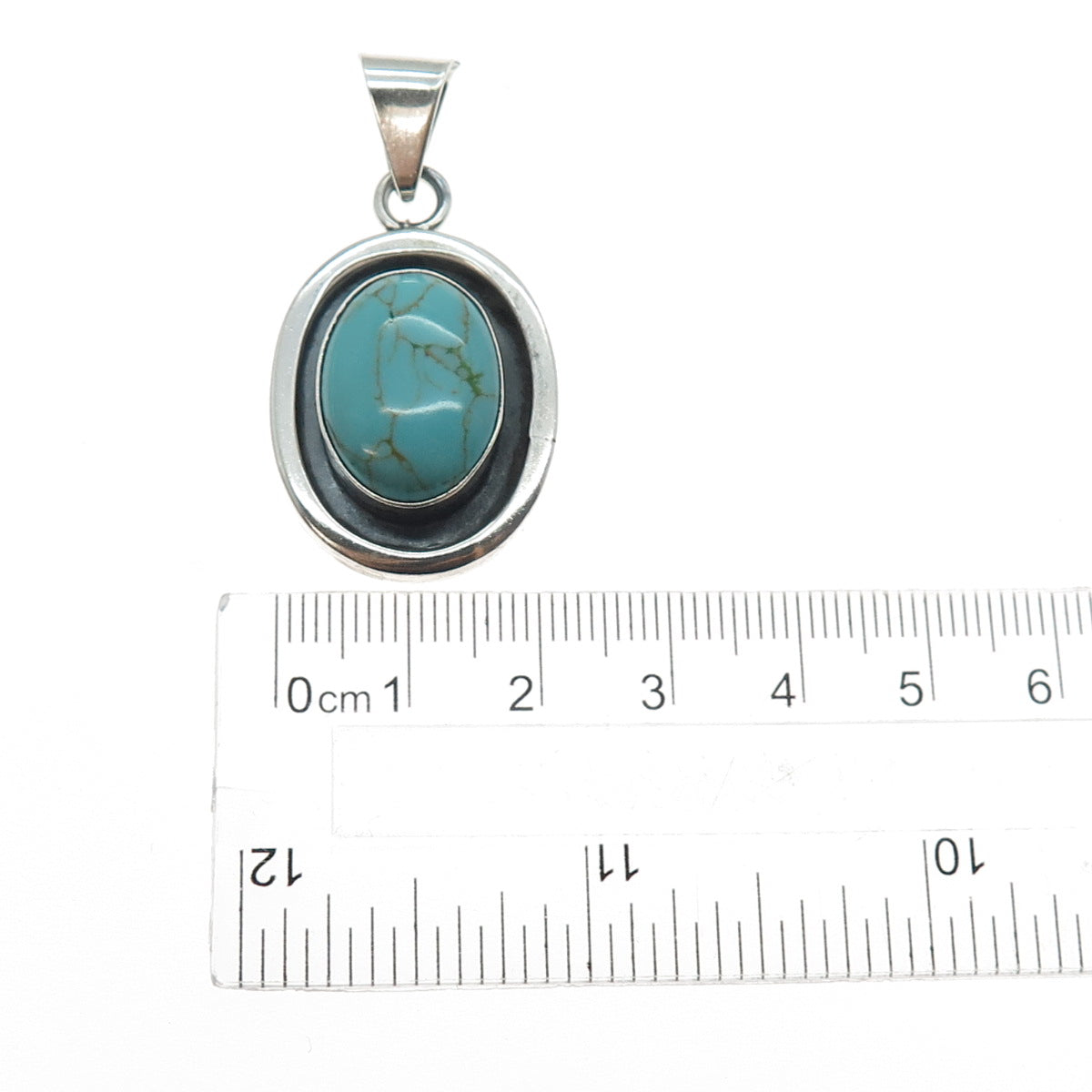 925 Sterling Silver Vintage Mexico Real Tyrone Turquoise Charm Pendant