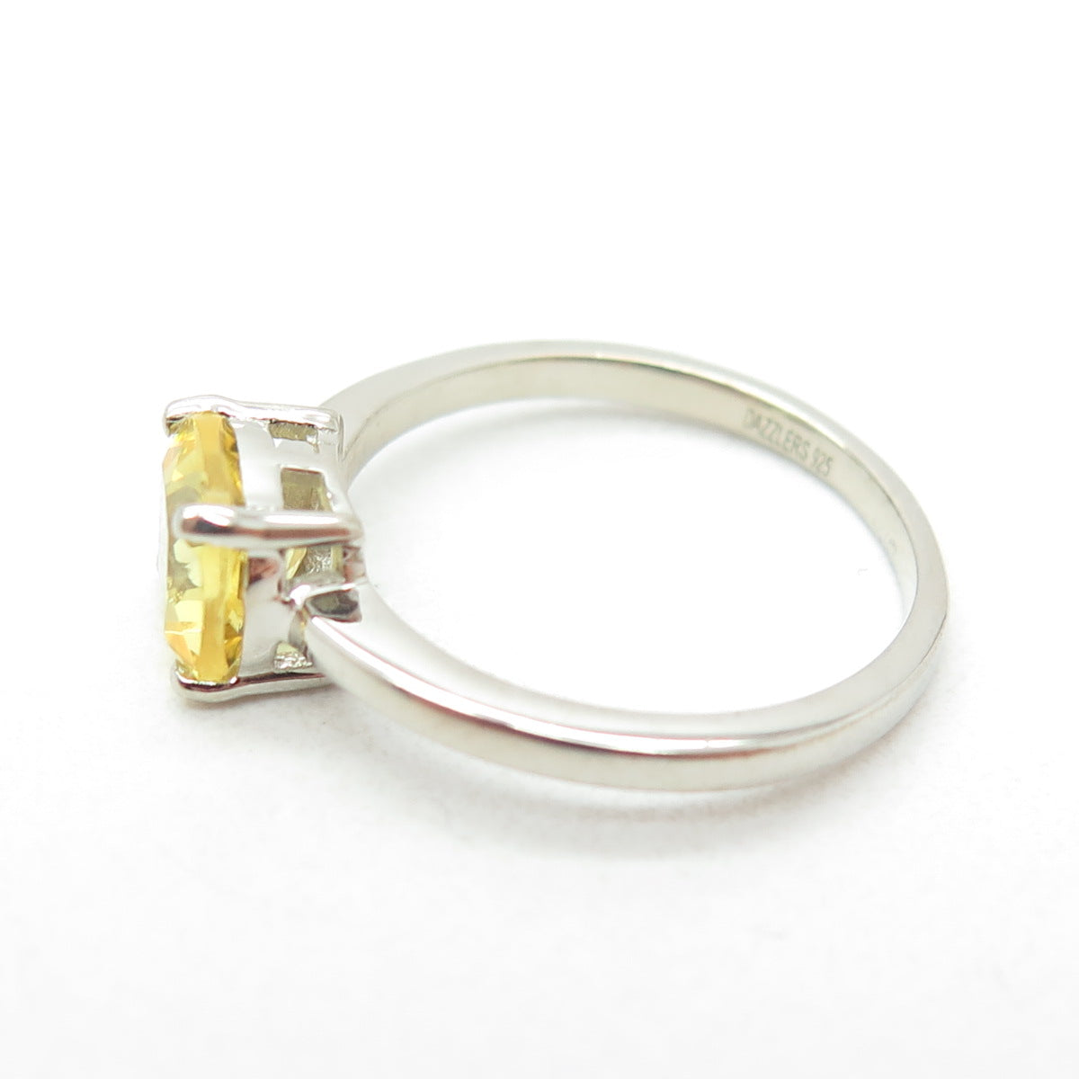 DAZZLERS 925 Sterling Silver Real Cushion-Cut Citrine Ring Size 6