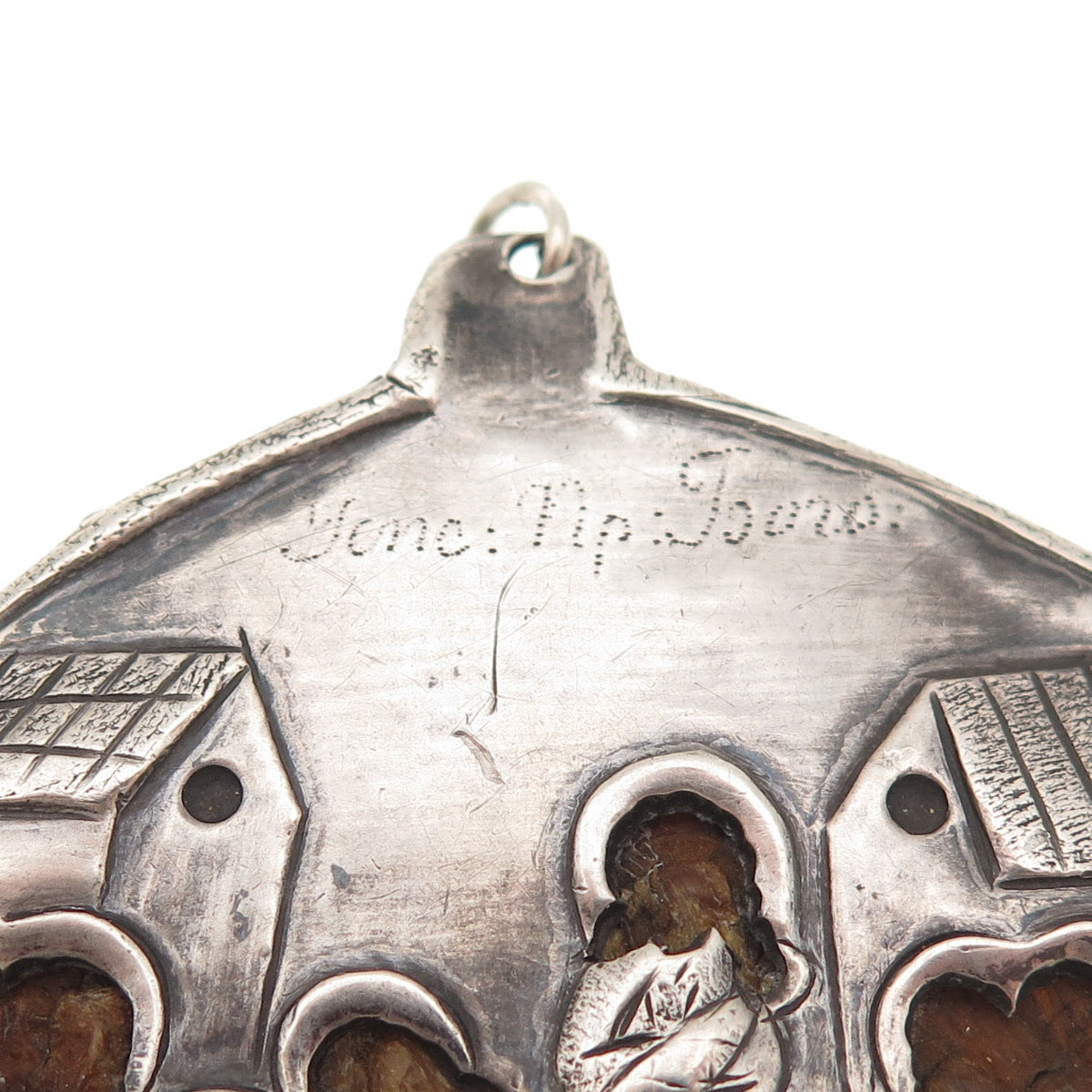Antique Silver Orthodox Nativity Scene Ladanka Icons Collectible Medal Pendant