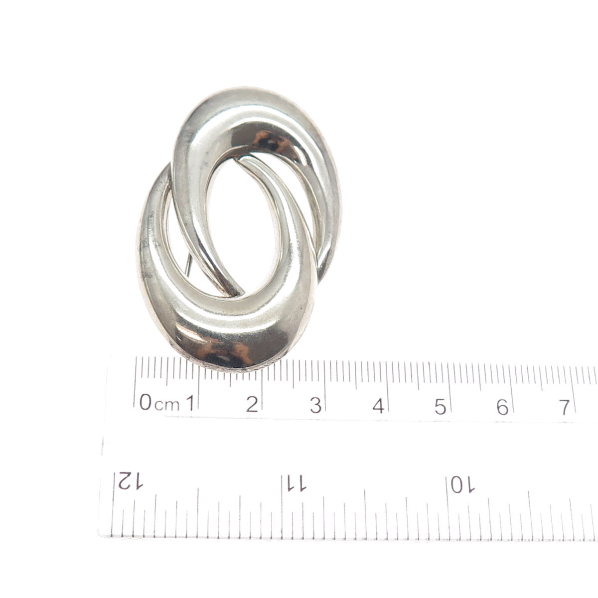 RUTH 925 Sterling Silver Vintage Mexico Modernist Interlocked Pin Brooch